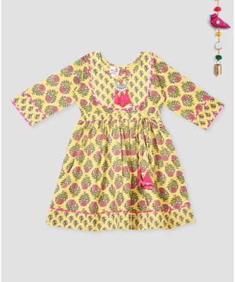 Kinder Kids Floral Printed Dress-Peach 1