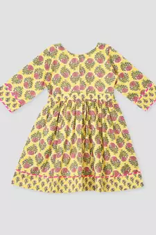Kinder Kids Floral Printed Dress-Peach