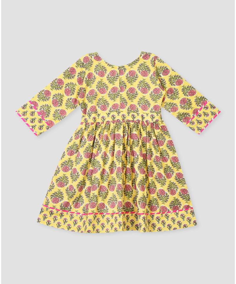 Kinder Kids Floral Printed Dress-Peach