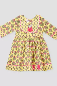 Kinder Kids Floral Printed Dress-Peach