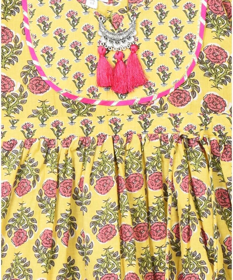 Kinder Kids Floral Printed Dress-Peach