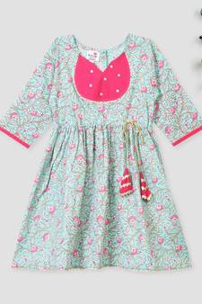 Kinder Kids Floral Printed Dress-Green