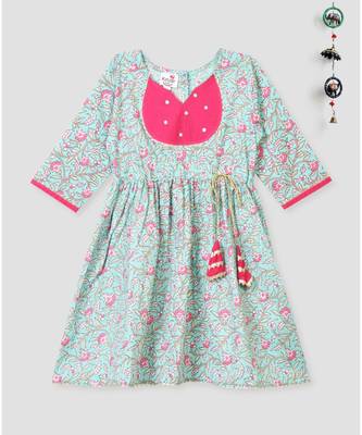 Kinder Kids Floral Printed Dress-Green 1