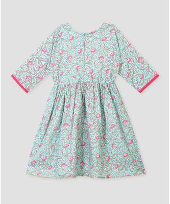 Kinder Kids Floral Printed Dress-Green 2