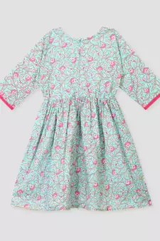 Kinder Kids Floral Printed Dress-Green