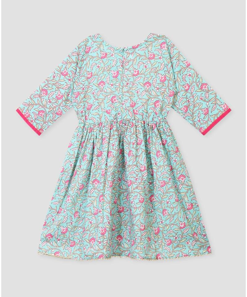 Kinder Kids Floral Printed Dress-Green