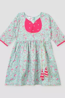 Kinder Kids Floral Printed Dress-Green