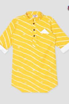 Kinder Kids Full Sleeves Lehriya Design Kurta- Yellow