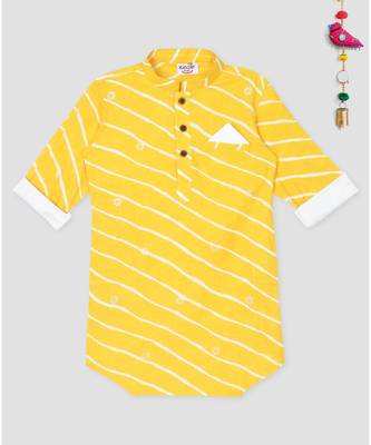 Kinder Kids Full Sleeves Lehriya Design Kurta- Yellow 1