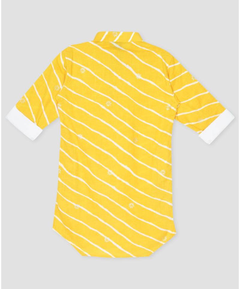 Kinder Kids Full Sleeves Lehriya Design Kurta- Yellow