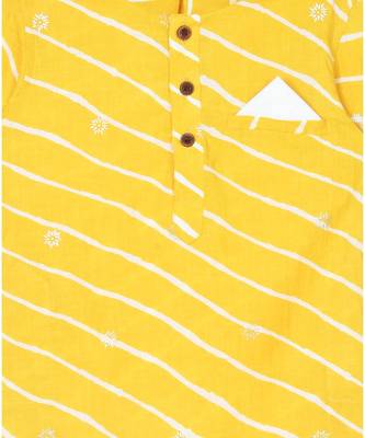 Kinder Kids Full Sleeves Lehriya Design Kurta- Yellow 3