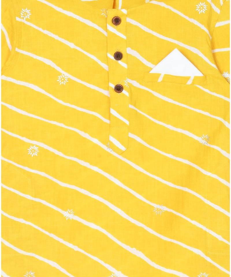Kinder Kids Full Sleeves Lehriya Design Kurta- Yellow