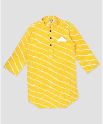 Kinder Kids Full Sleeves Lehriya Design Kurta- Yellow 4