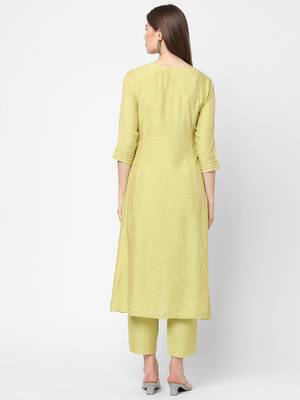 Light-yellow embroidered art silk ethnic-kurtis 2