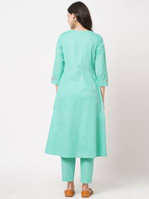 Aqua-blue embroidered cotton ethnic-kurtis 2