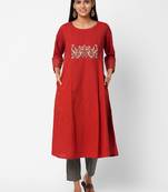 Orange embroidered cotton ethnic-kurtis