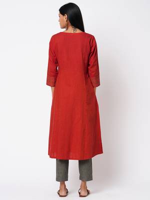 Orange embroidered cotton ethnic-kurtis 2