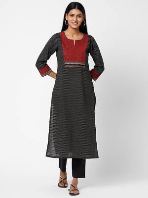 Black printed cotton ethnic-kurtis 1
