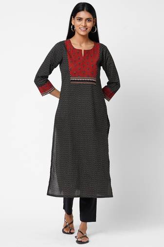 Black printed cotton ethnic-kurtis