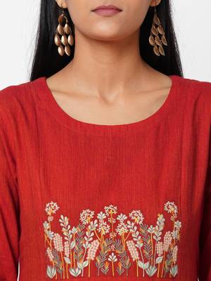 Orange embroidered cotton ethnic-kurtis 3