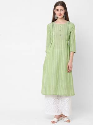 Light-green woven cotton ethnic-kurtis 1
