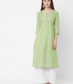 Light-green woven cotton ethnic-kurtis