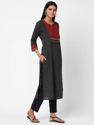 Black printed cotton ethnic-kurtis 3