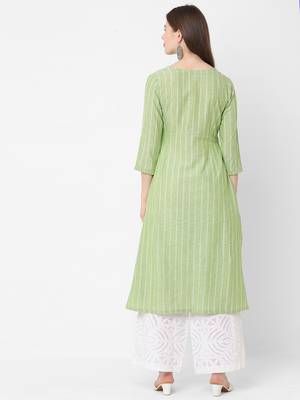 Light-green woven cotton ethnic-kurtis 2