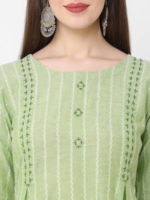 Light-green woven cotton ethnic-kurtis 3