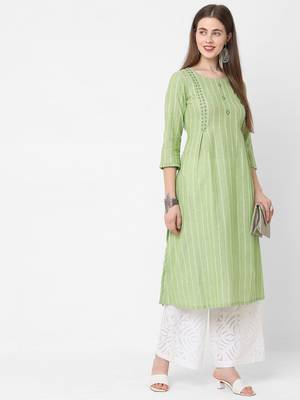 Light-green woven cotton ethnic-kurtis 5
