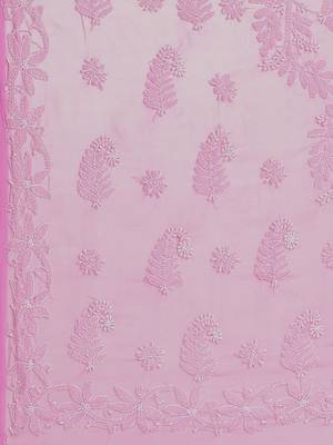 Ada Hand Embroidred Pink Georgette Lucknow Chikan Women Saree With Blouse - A129594 3