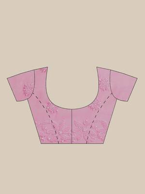Ada Hand Embroidred Pink Georgette Lucknow Chikan Women Saree With Blouse - A129594 6