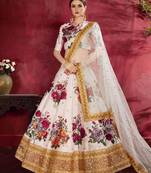 Cream Pearl Dori And Sequins Embroidered Art Silk Lehenga Choli For Festival