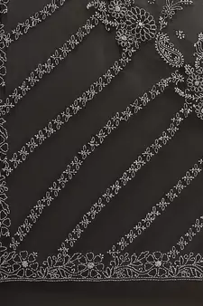 Ada Hand Embroidered Black Faux Georgette Indian Women Saree With Blouse - A130251