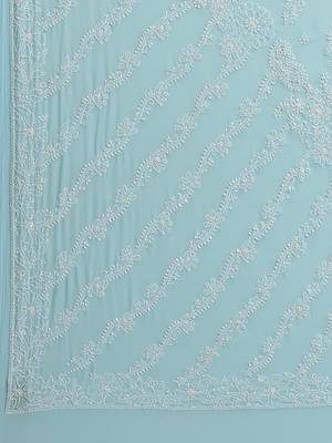 Ada Hand Crafted Blue Faux Georgette Lucknowi Chikankari Indian Women Saree With Blouse - A130232 3