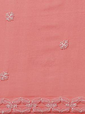 Hand Crafted Crimson Red Faux Georgette Lucknowi Chikankari Indian Women Saree With Blouse 5