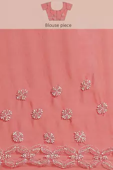 Hand Crafted Crimson Red Faux Georgette Lucknowi Chikankari Indian Women Saree With Blouse
