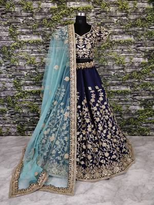Navy Blue Dori Badla And Sequins Embroidered Silk Bridal Lehenga 5