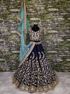 Navy Blue Dori Badla And Sequins Embroidered Silk Bridal Lehenga 6