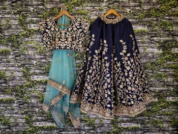 Navy Blue Dori Badla And Sequins Embroidered Silk Bridal Lehenga 10