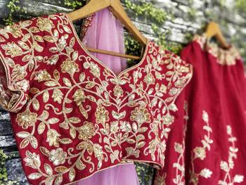 Maroon Dori Badla And Sequins Embroidered Raw Silk Semi Stitched Lehenga Choli 9