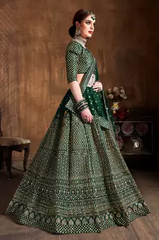 Marvelous Green Zari & Glitter Sequins Embroidered Art Silk Bridal Lehenga Choli
