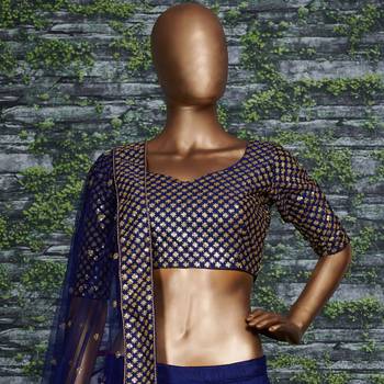 Navy Blue Zari &Glitter Sequins Embroidered Art Silk Party Wear Lehenga 7