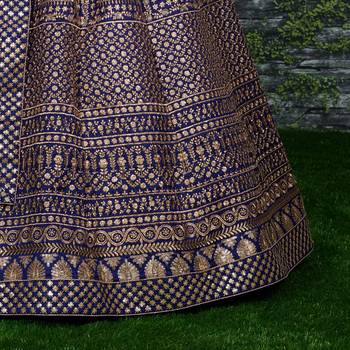 Navy Blue Zari &Glitter Sequins Embroidered Art Silk Party Wear Lehenga 9