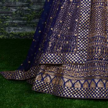 Navy Blue Zari &Glitter Sequins Embroidered Art Silk Party Wear Lehenga 10