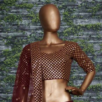 Mesmerizing Maroon Zari & Glitter Sequins Embroidered Art Silk wedding Lehenga 7
