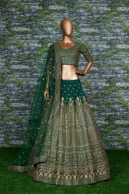 Marvelous Green Zari & Glitter Sequins Embroidered Art Silk Bridal Lehenga Choli 6