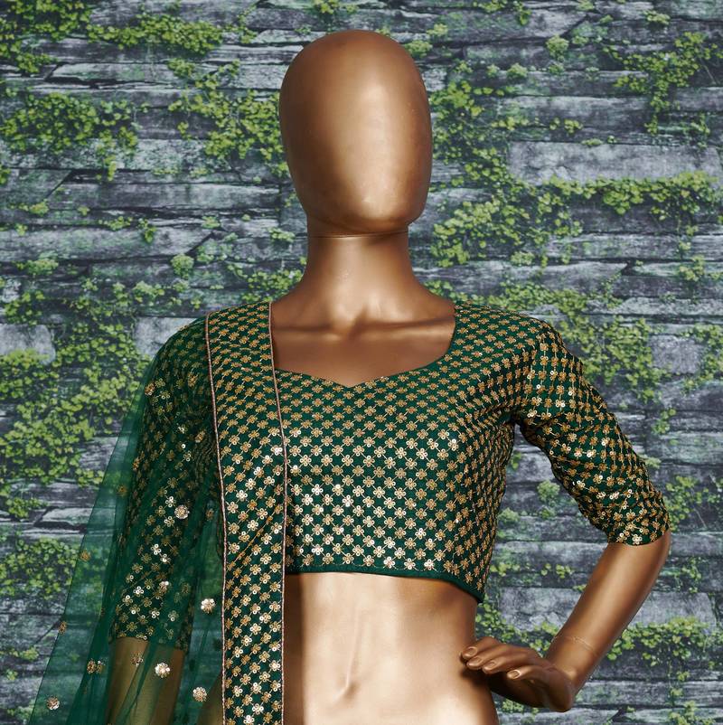 Marvelous Green Zari & Glitter Sequins Embroidered Art Silk Bridal Lehenga Choli