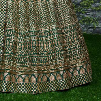 Marvelous Green Zari & Glitter Sequins Embroidered Art Silk Bridal Lehenga Choli 9