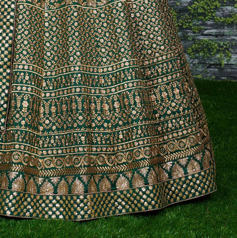 Marvelous Green Zari & Glitter Sequins Embroidered Art Silk Bridal Lehenga Choli